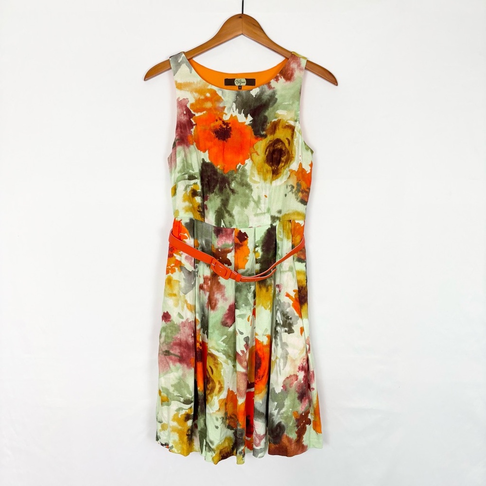 Anthropologie Eva Franco En Plein Air Pop Belt Dress Size 6 Floral‎ Green